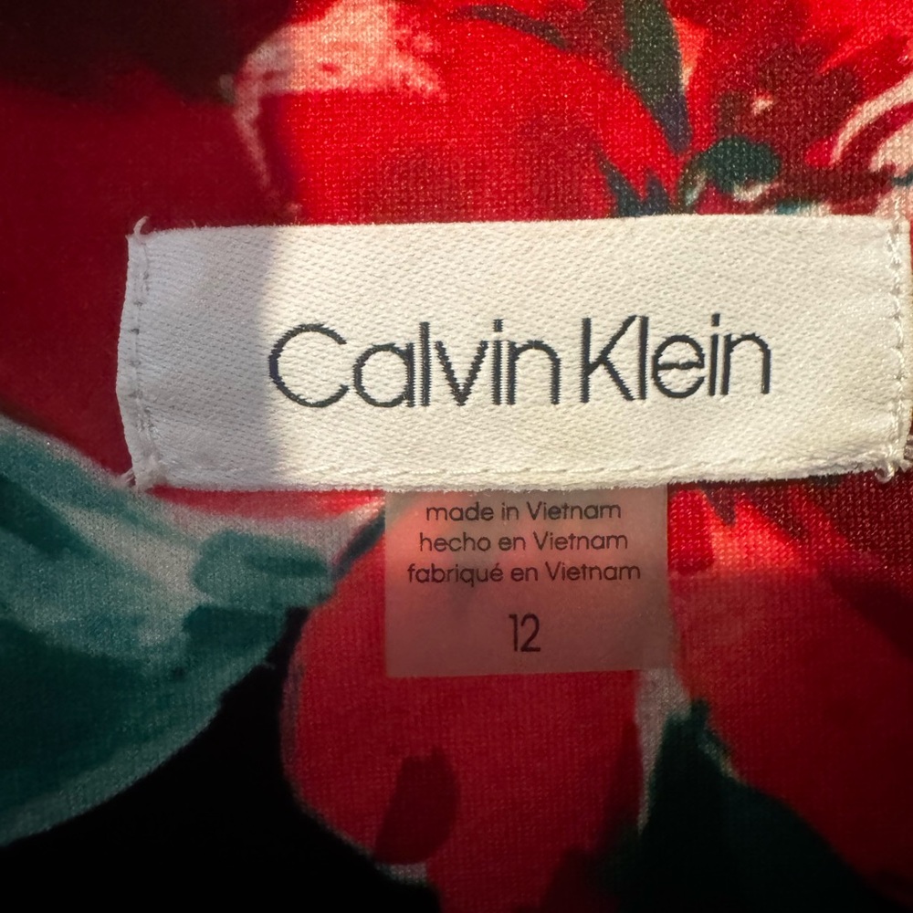 Calvin Klein Black Midi Dress with Red Floral Print - Picture 3 of 3